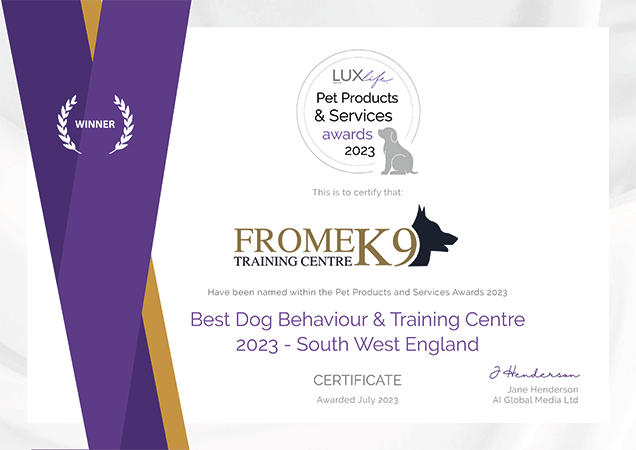 Best Dog Training Centre Award Lux Life Certificate-FromeK9 Ltd