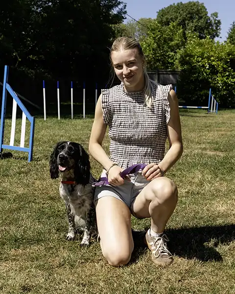 cocker spaniel with owner in private dog training session at fromek9