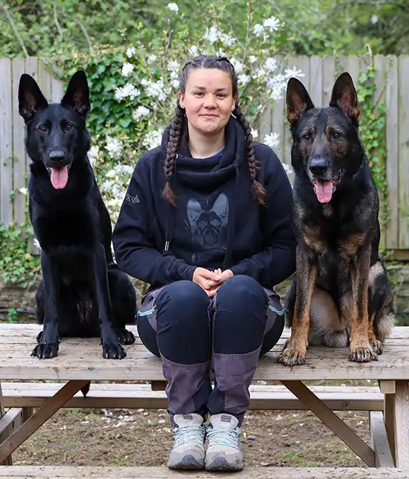 tass moss trainer at frome k9 with her german shepherds